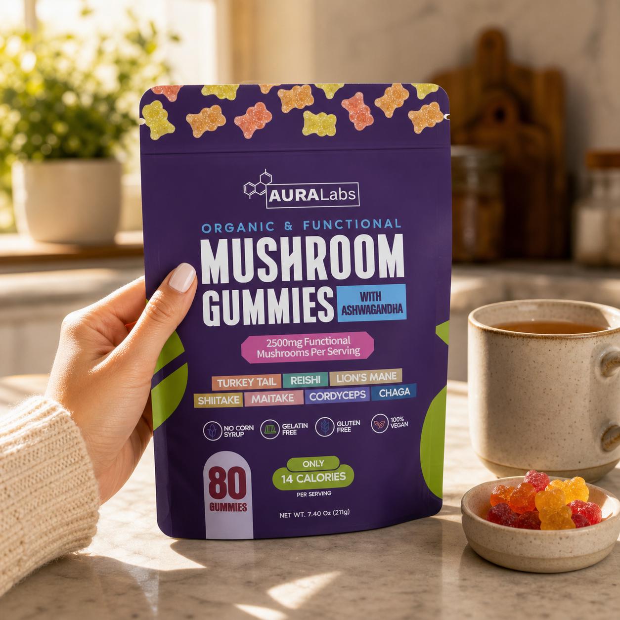 AURALabs Mushroom Gummies with Ashwagandha