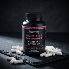 Night Time Fat Burner bottle with white capsules